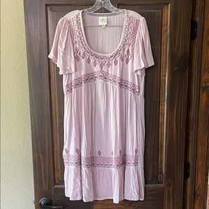 Knox Rose Boho Embroidered Scoop-Neck Women’s Top Dress - Light Pink/purple